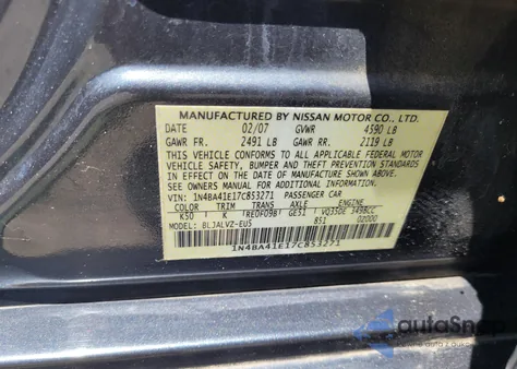 2007 Nissan Maxima 3.5 Se z USA, uszkodzony, nr VIN 1N4BA41E17C853271